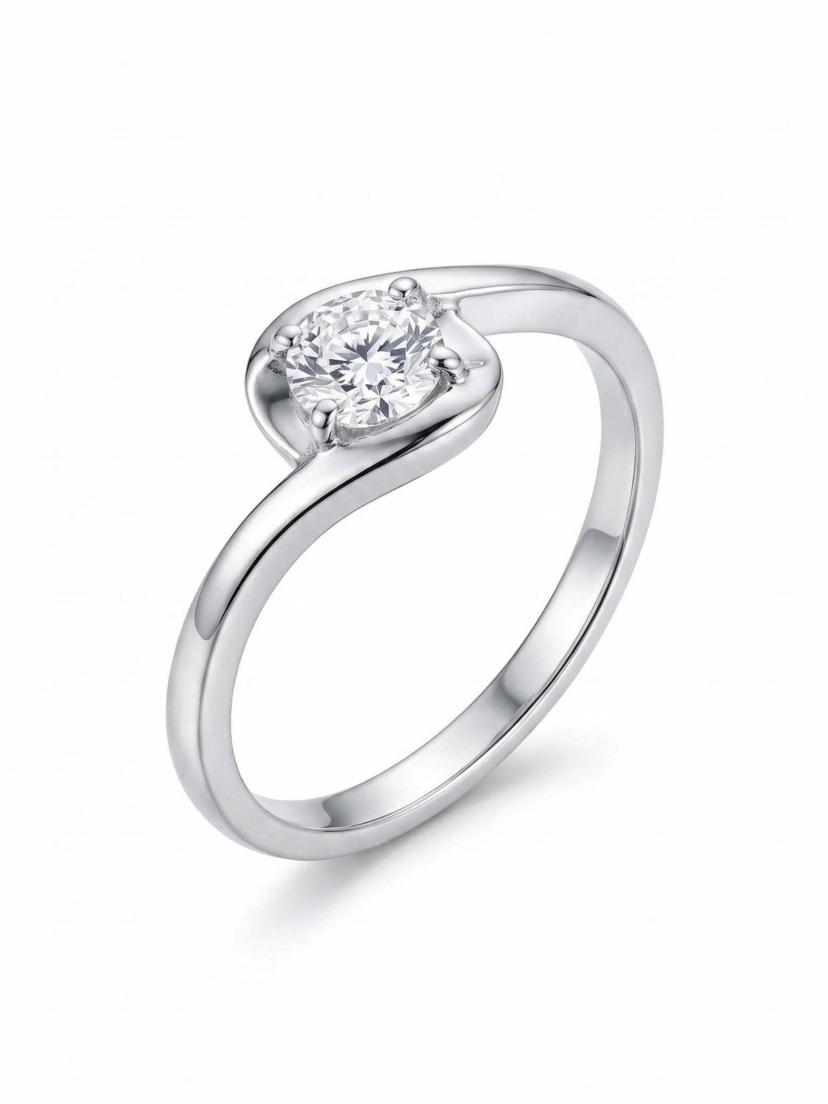 925 SILLER 925 Pure Silver Solitaire Rhodium Plated Zircon Ring (7)