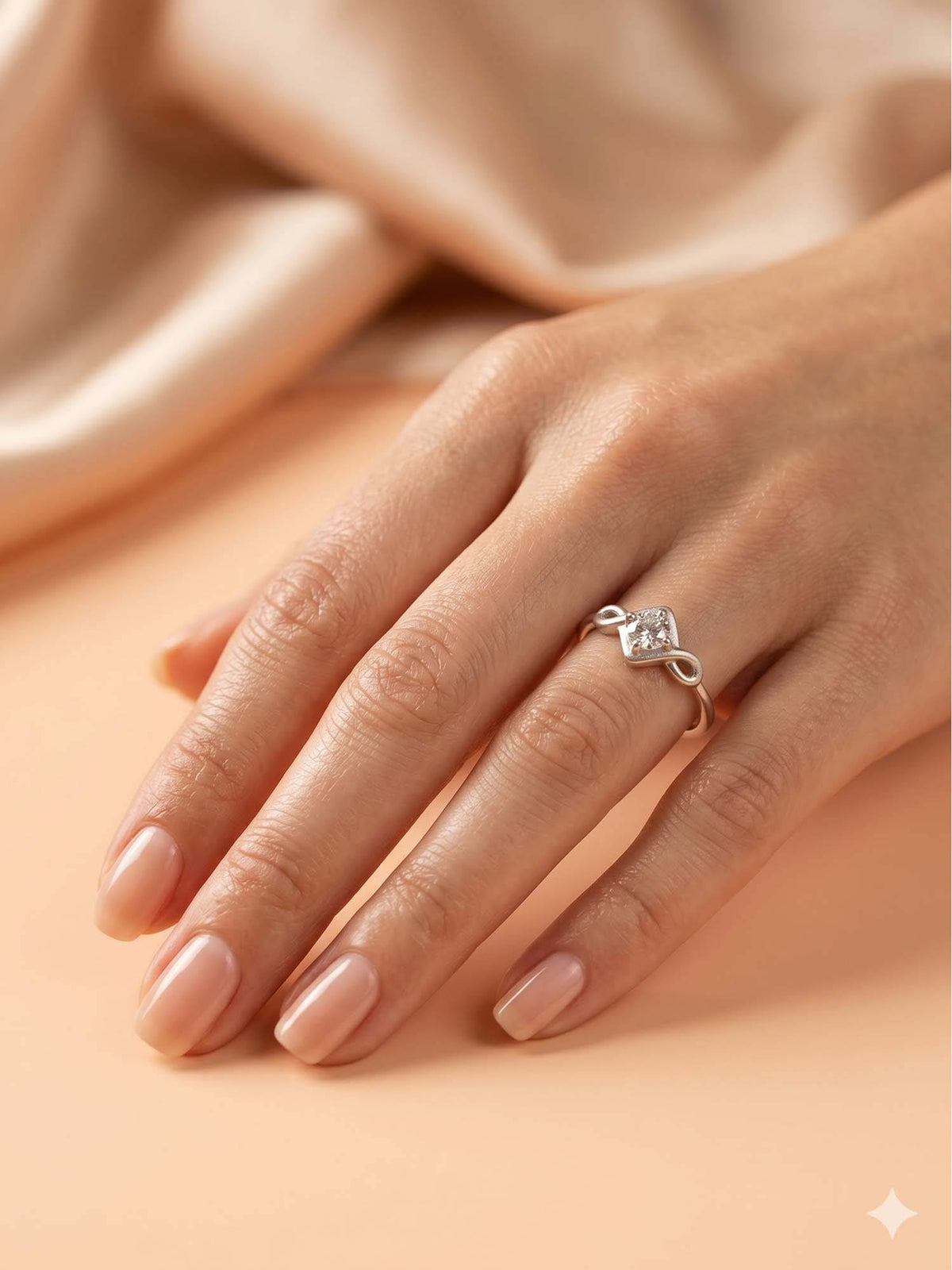 925 SILLER 925 Pure Silver Solitaire Rhodium Plated Zircon Ring (7)