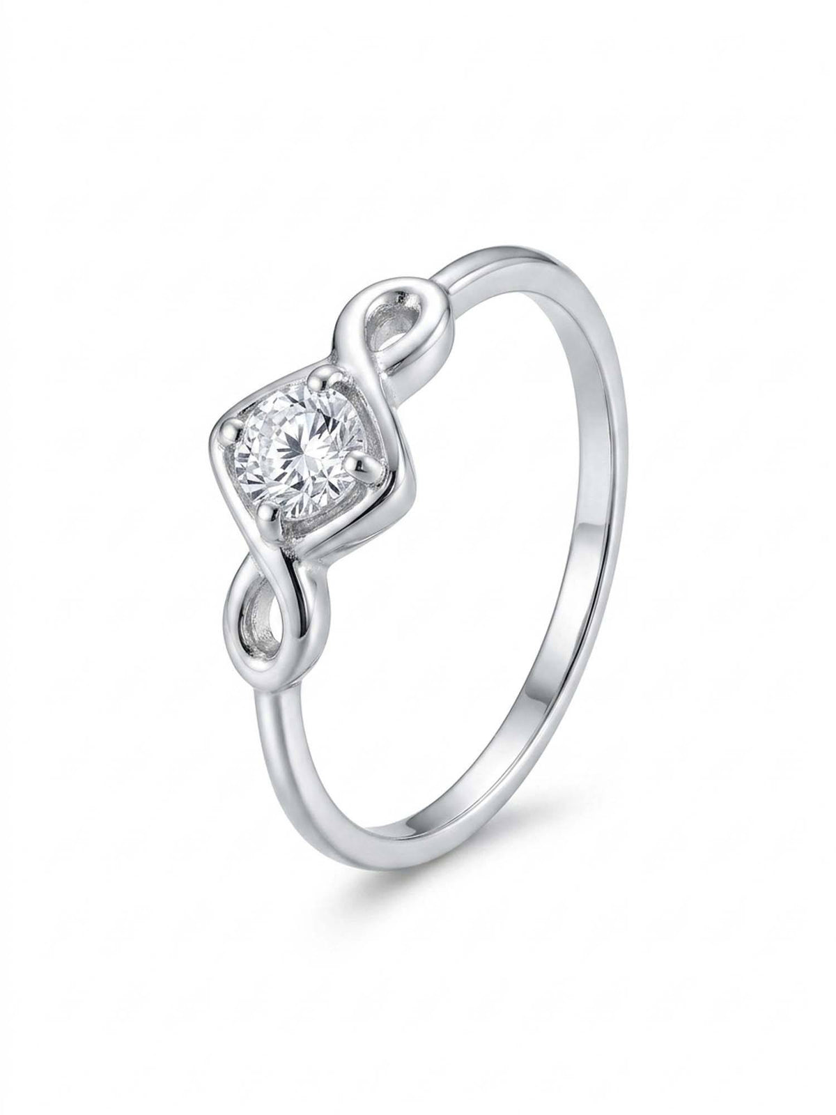925 SILLER 925 Pure Silver Solitaire Rhodium Plated Zircon Ring (7)
