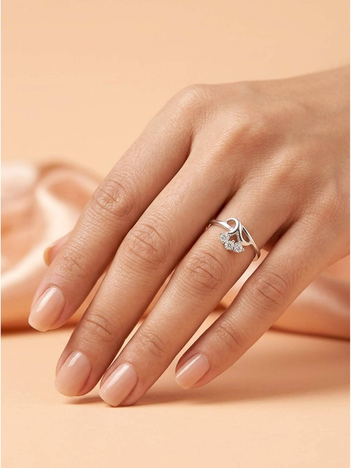 925 SILLER 925 Pure Silver Solitaire Rhodium Plated Zircon Ring (7)