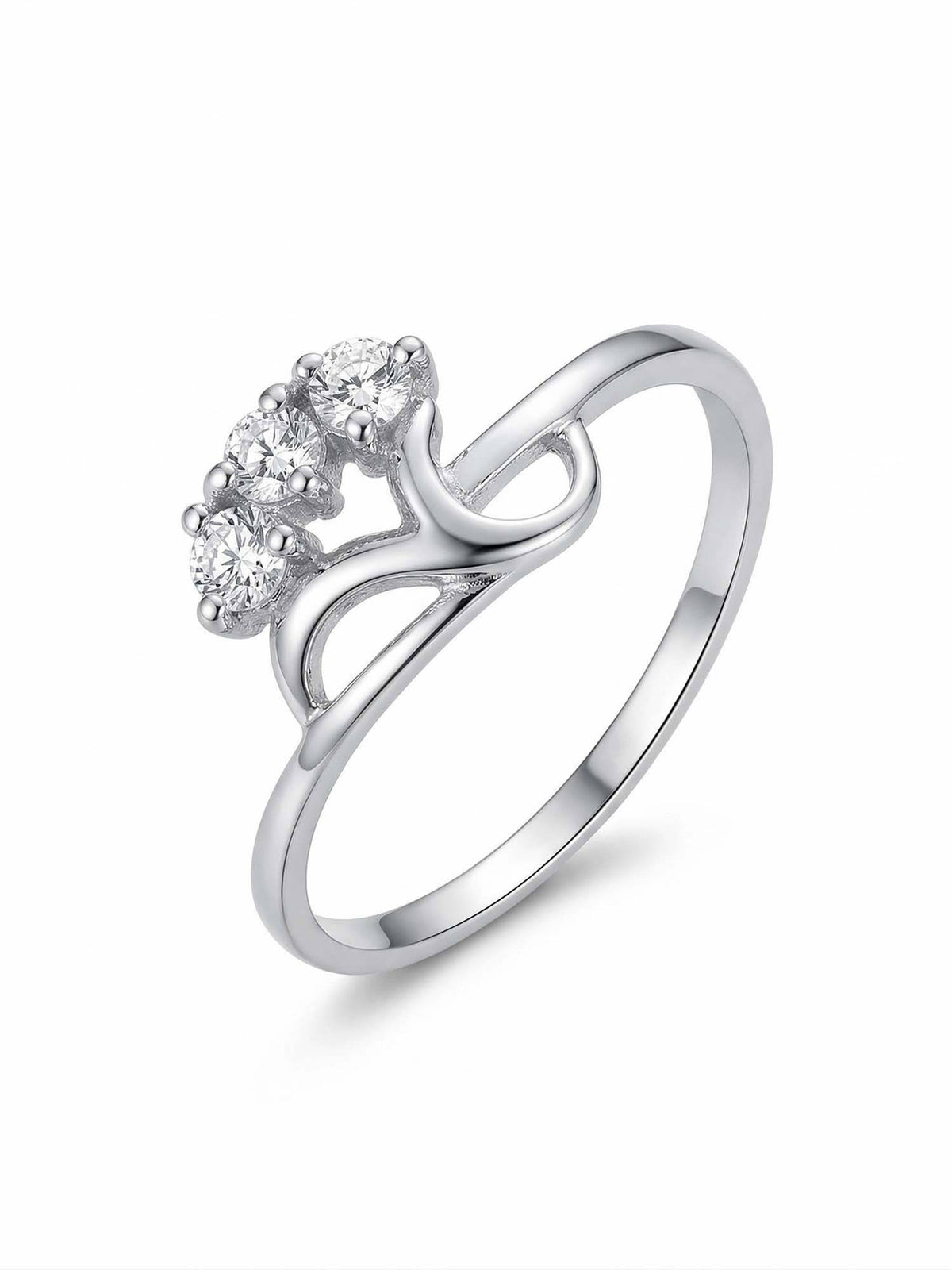 925 SILLER 925 Pure Silver Solitaire Rhodium Plated Zircon Ring (7)