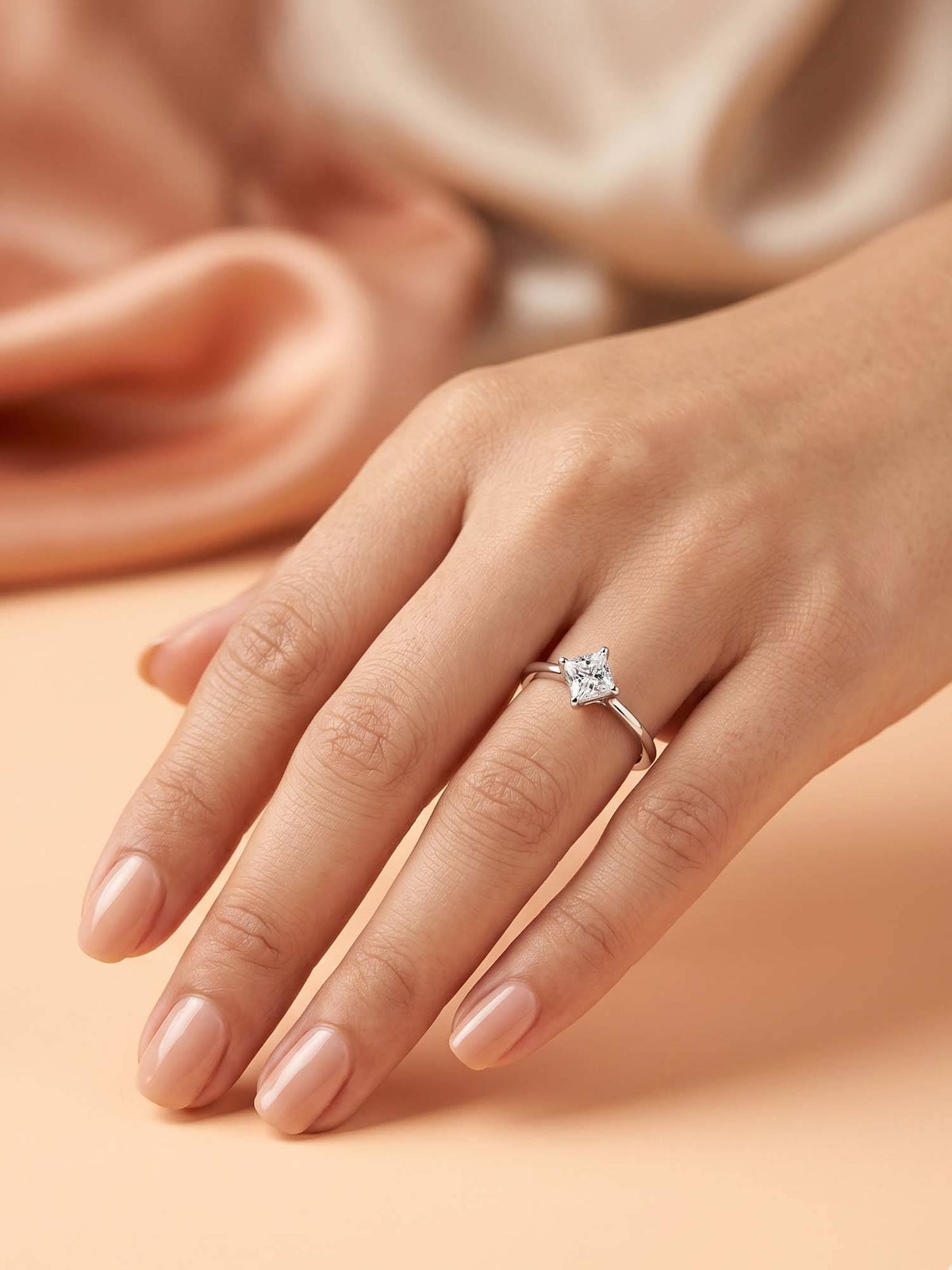 925 SILLER 925 Pure Silver Solitaire Rhodium Plated Zircon Ring (7)