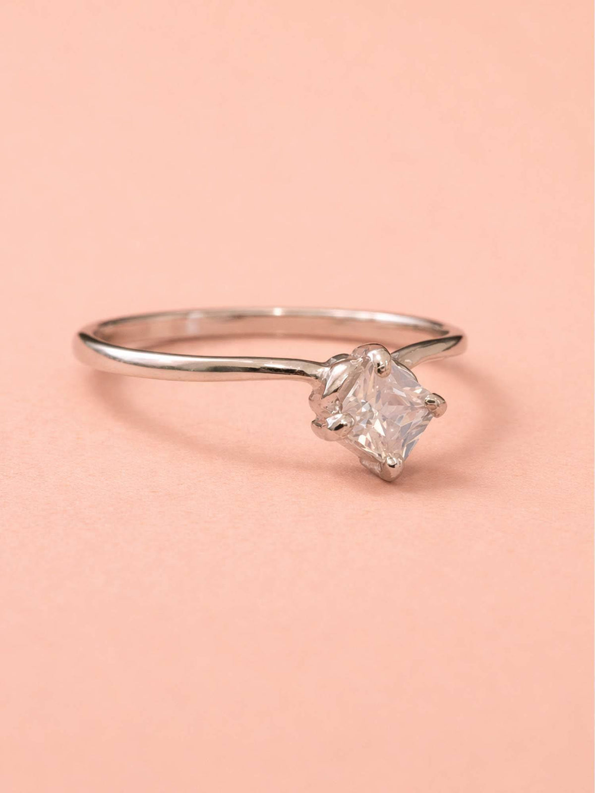 925 SILLER 925 Pure Silver Solitaire Rhodium Plated Zircon Ring (7)