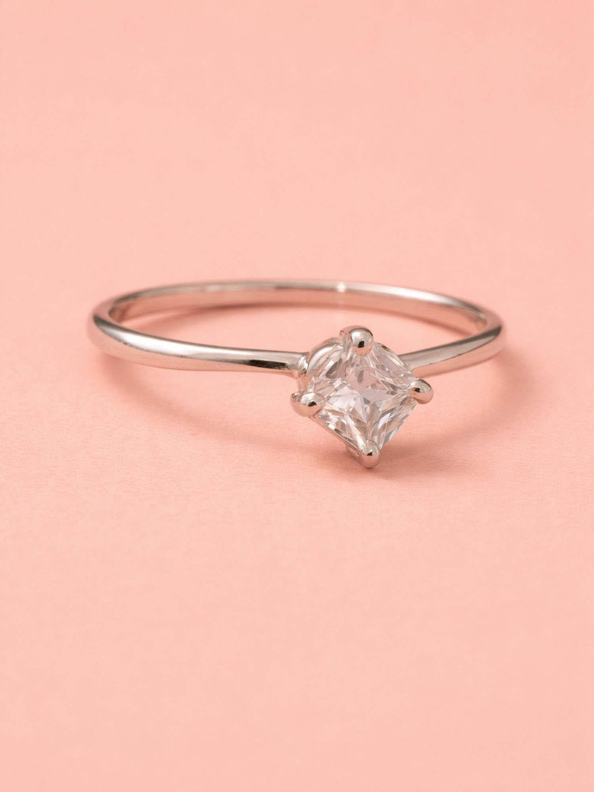 925 SILLER 925 Pure Silver Solitaire Rhodium Plated Zircon Ring (7)