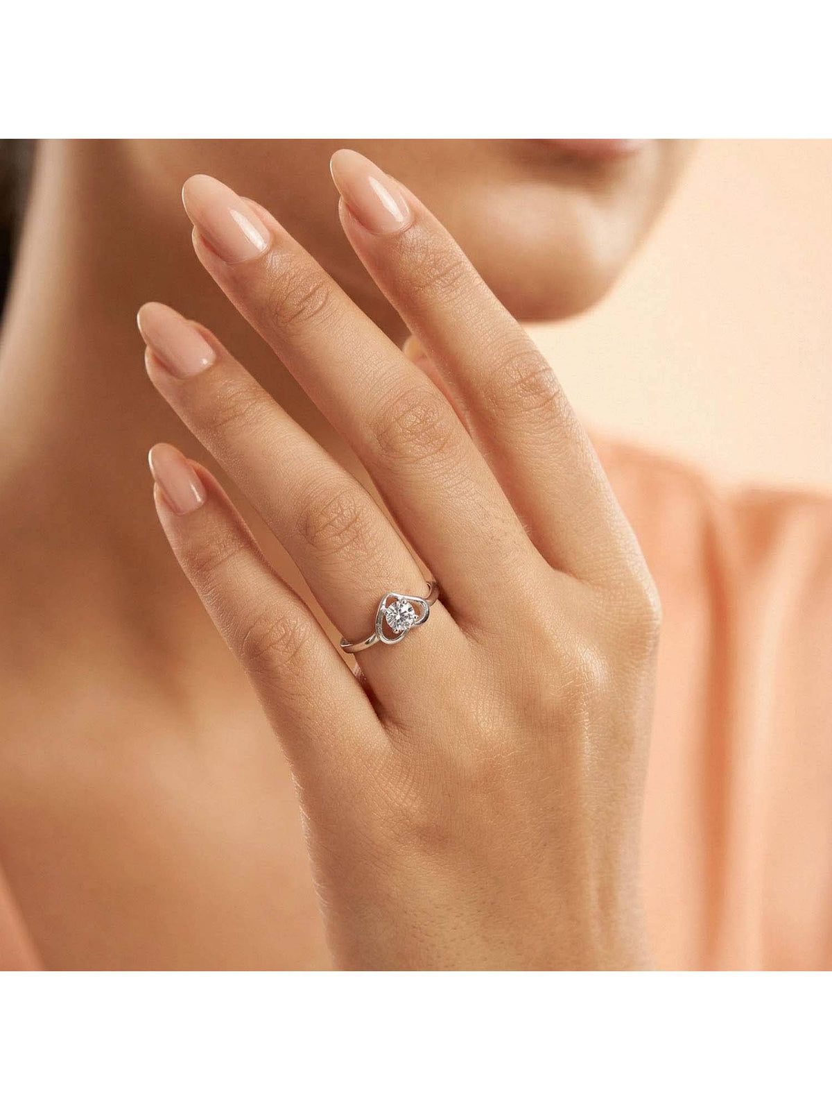 925 SILLER 925 Pure Silver Solitaire Rhodium Plated Zircon Ring (7)