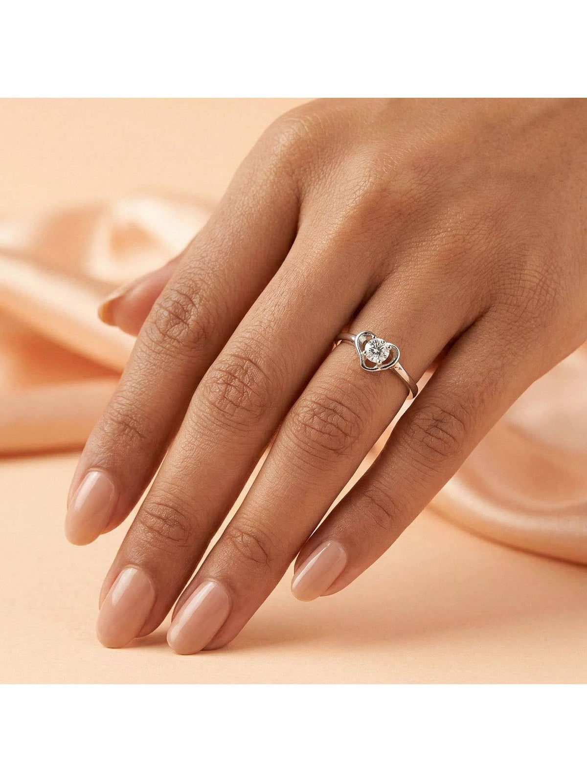 925 SILLER 925 Pure Silver Solitaire Rhodium Plated Zircon Ring (7)