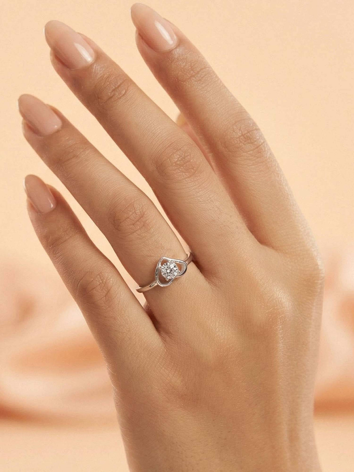 925 SILLER 925 Pure Silver Solitaire Rhodium Plated Zircon Ring (7)
