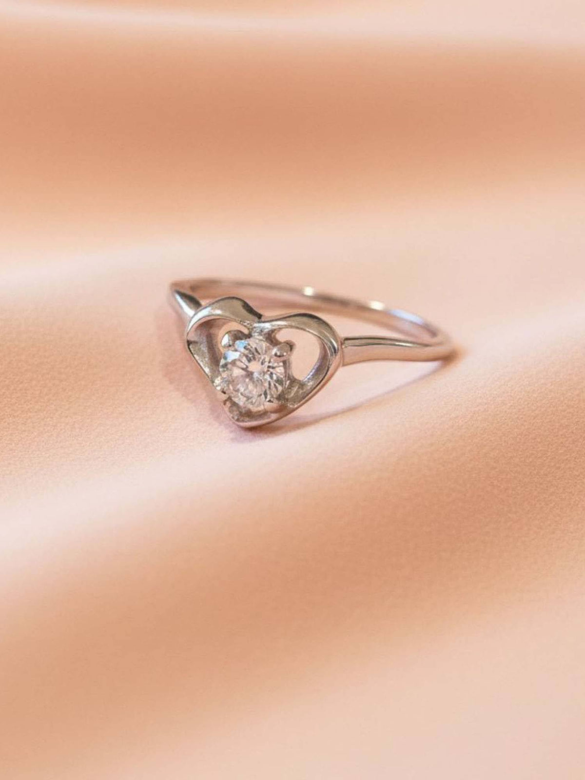 925 SILLER 925 Pure Silver Solitaire Rhodium Plated Zircon Ring (7)