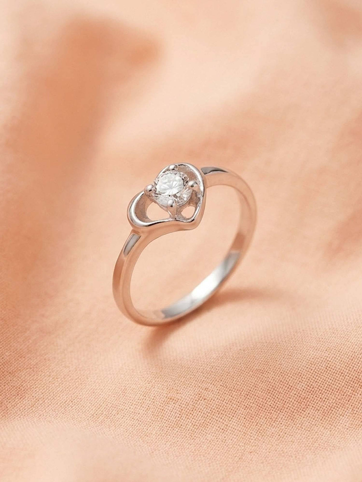 925 SILLER 925 Pure Silver Solitaire Rhodium Plated Zircon Ring (7)
