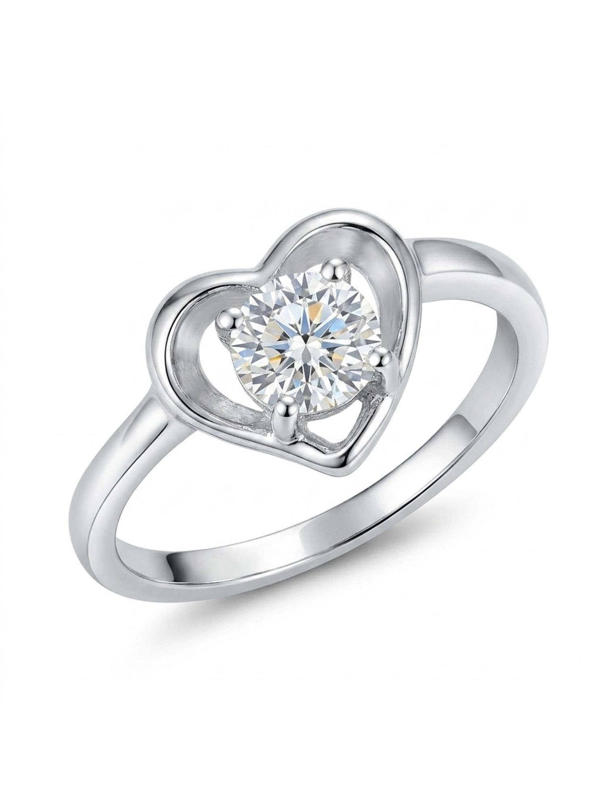 925 SILLER 925 Pure Silver Solitaire Rhodium Plated Zircon Ring (7)