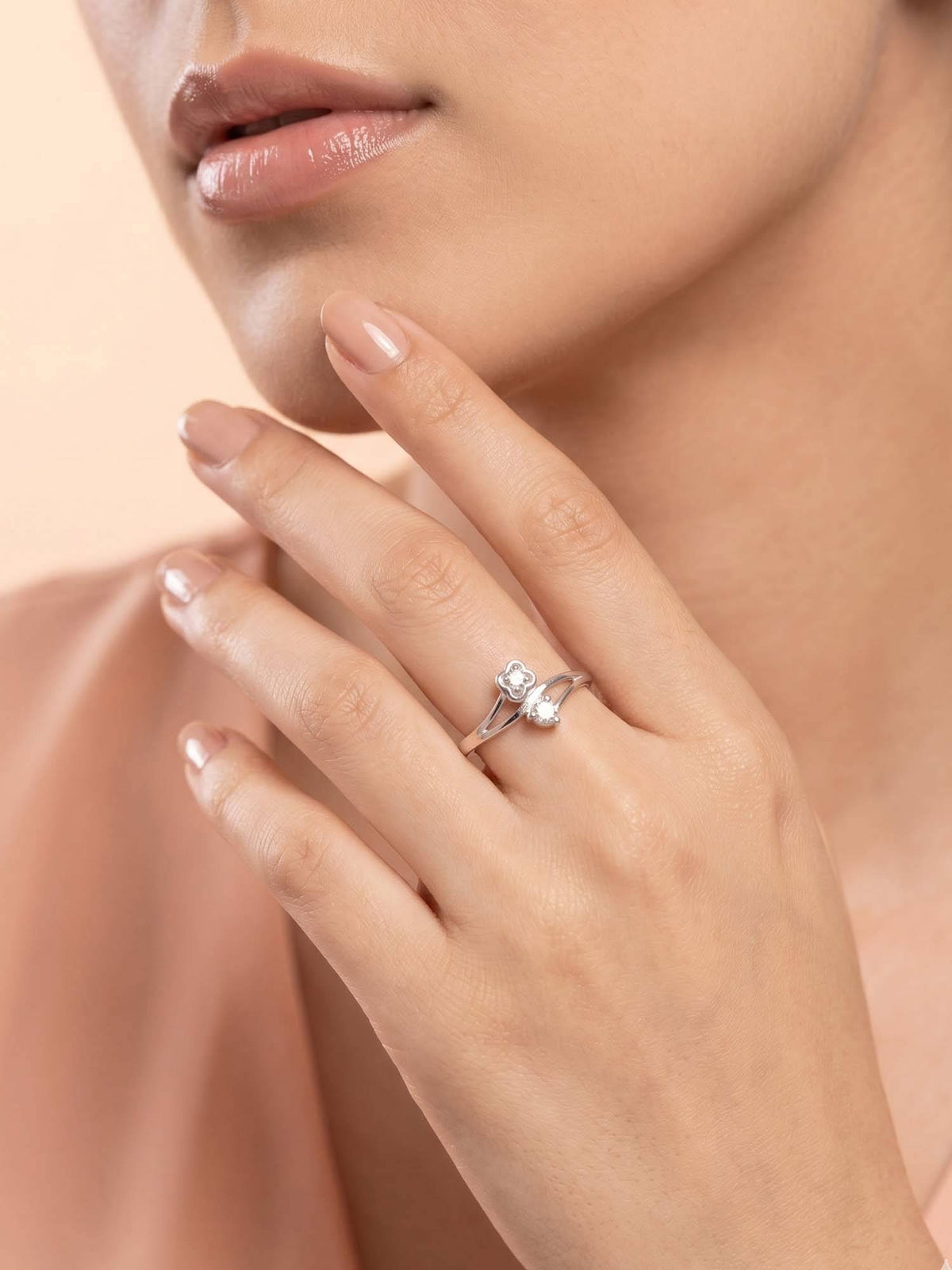 925 SILLER 925 Pure Silver Solitaire Rhodium Plated Zircon Ring (7)