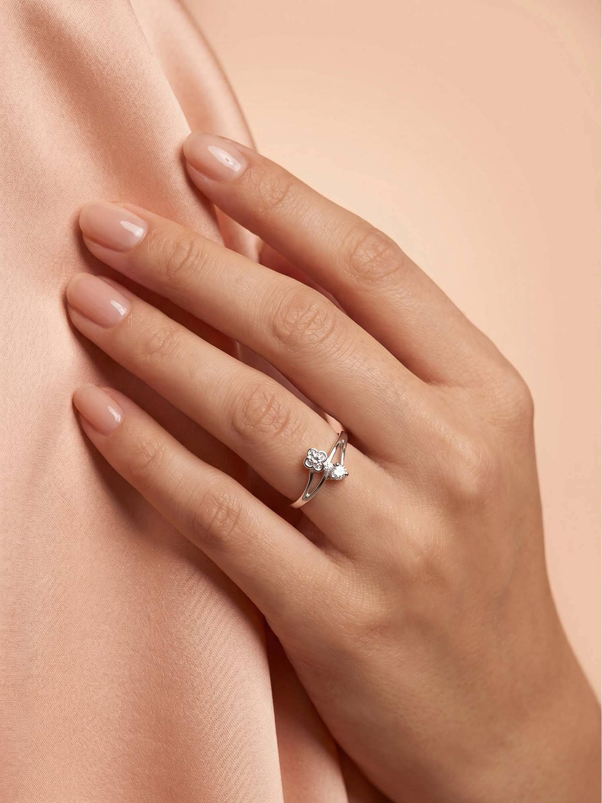 925 SILLER 925 Pure Silver Solitaire Rhodium Plated Zircon Ring (7)
