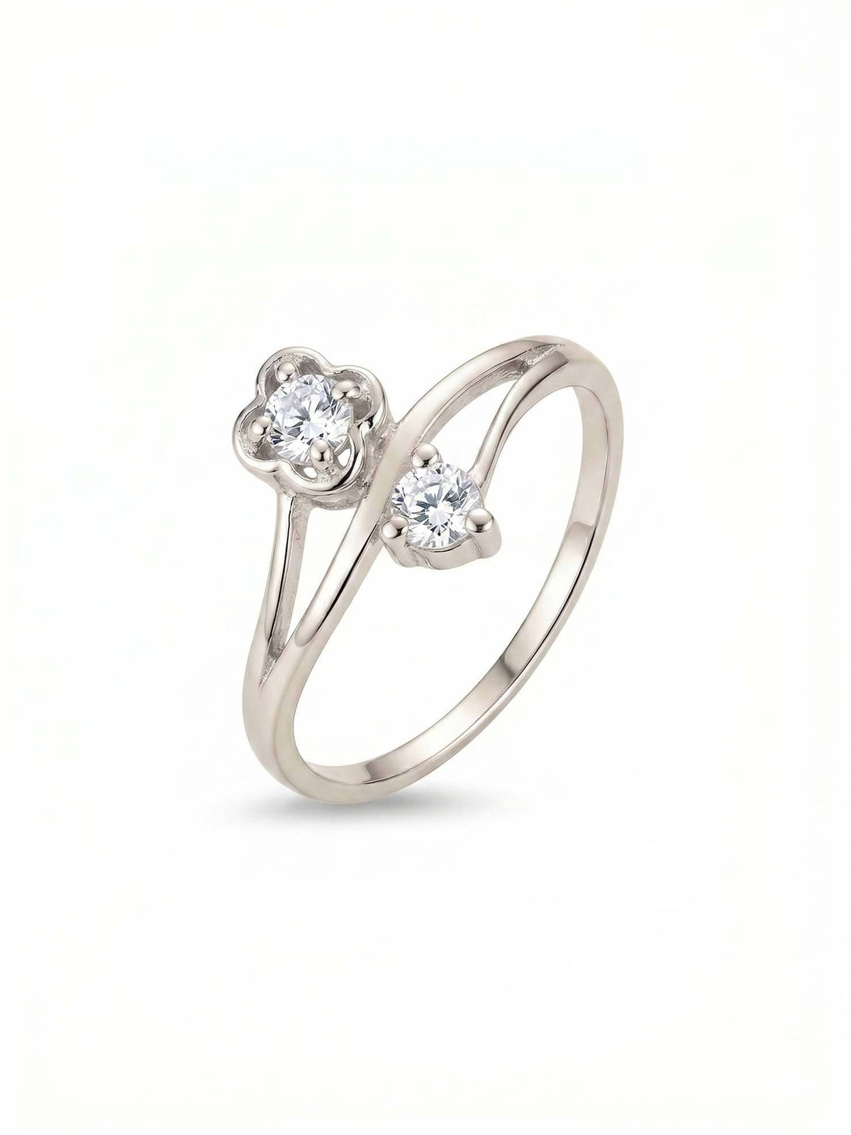 925 SILLER 925 Pure Silver Solitaire Rhodium Plated Zircon Ring (7)