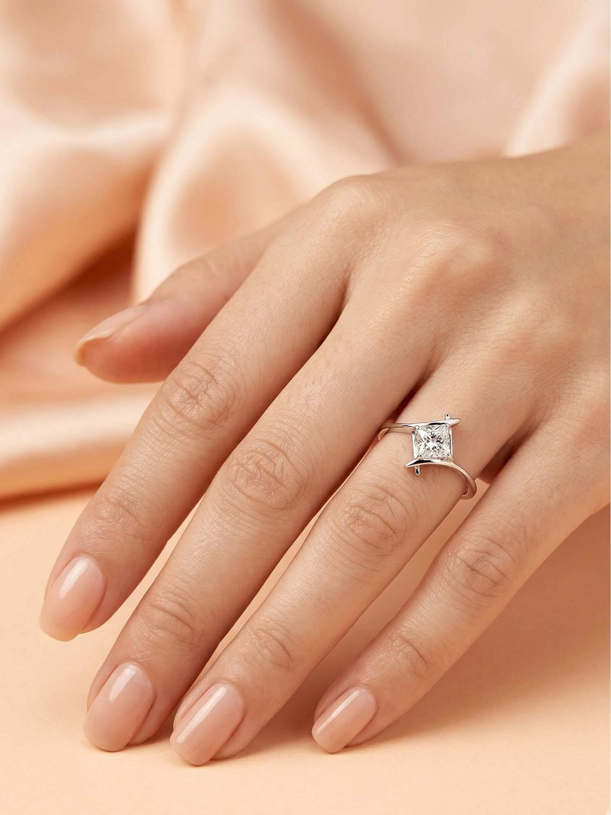 925 SILLER 925 Pure Silver Solitaire Rhodium Plated Zircon Ring (7)
