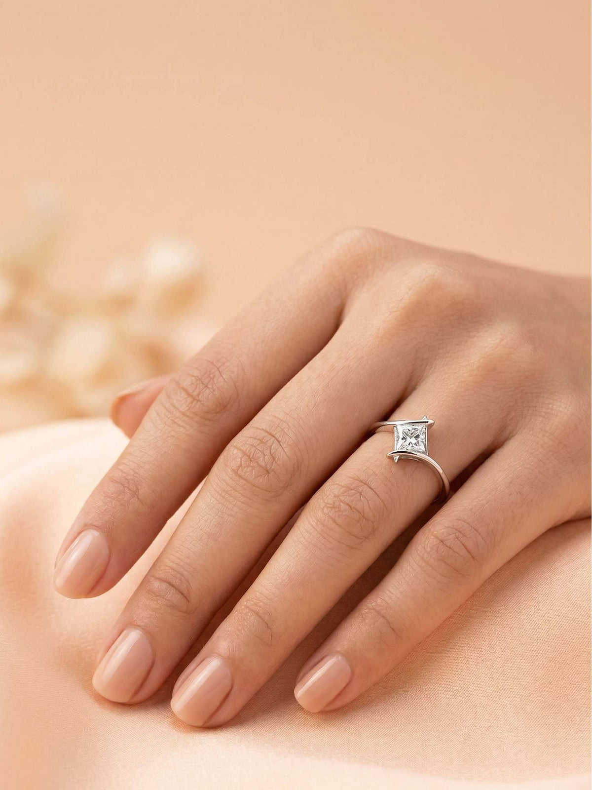 925 SILLER 925 Pure Silver Solitaire Rhodium Plated Zircon Ring (7)