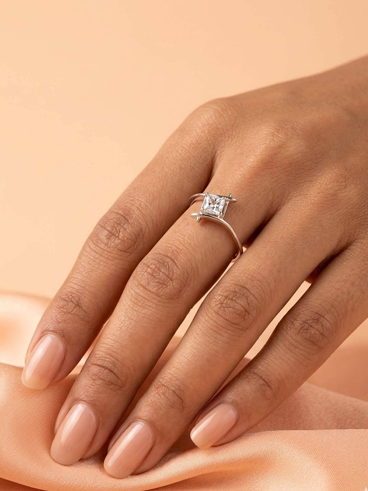 925 SILLER 925 Pure Silver Solitaire Rhodium Plated Zircon Ring (7)