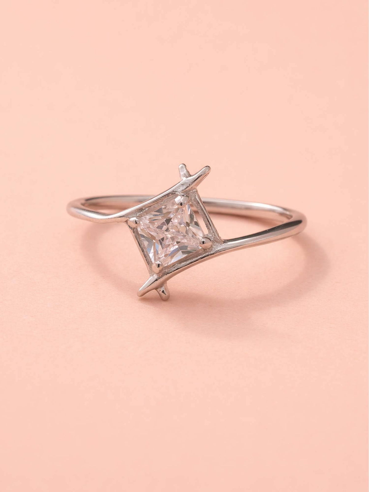 925 SILLER 925 Pure Silver Solitaire Rhodium Plated Zircon Ring (7)