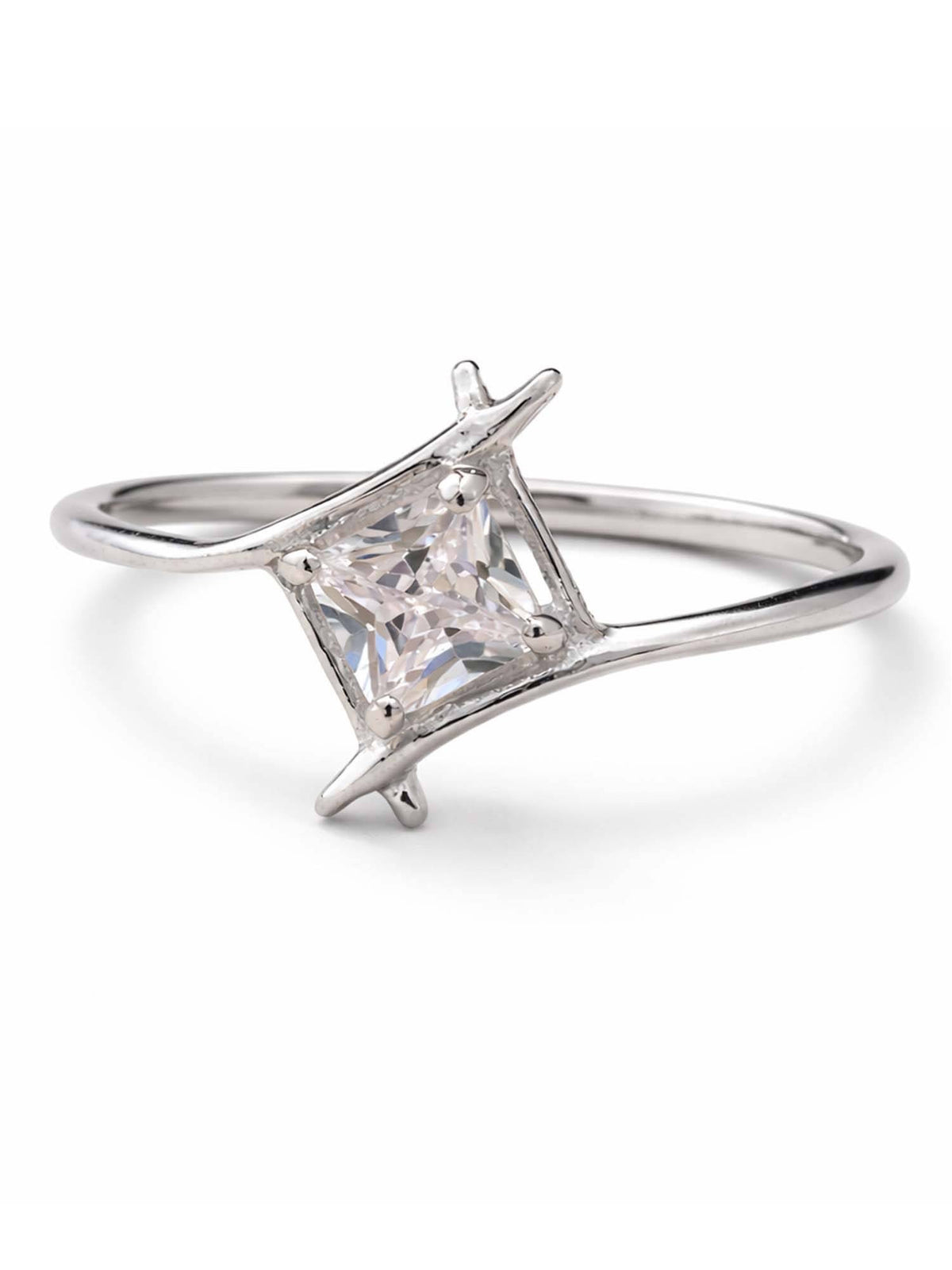 925 SILLER 925 Pure Silver Solitaire Rhodium Plated Zircon Ring (7)