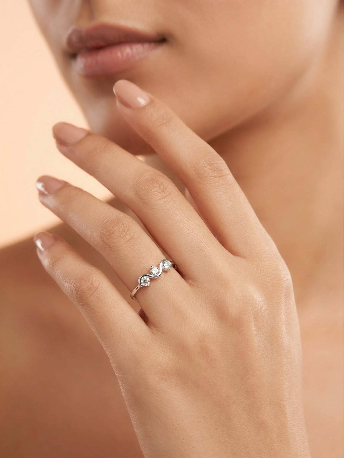 925 SILLER 925 Pure Silver Solitaire Rhodium Plated Zircon Ring (7)