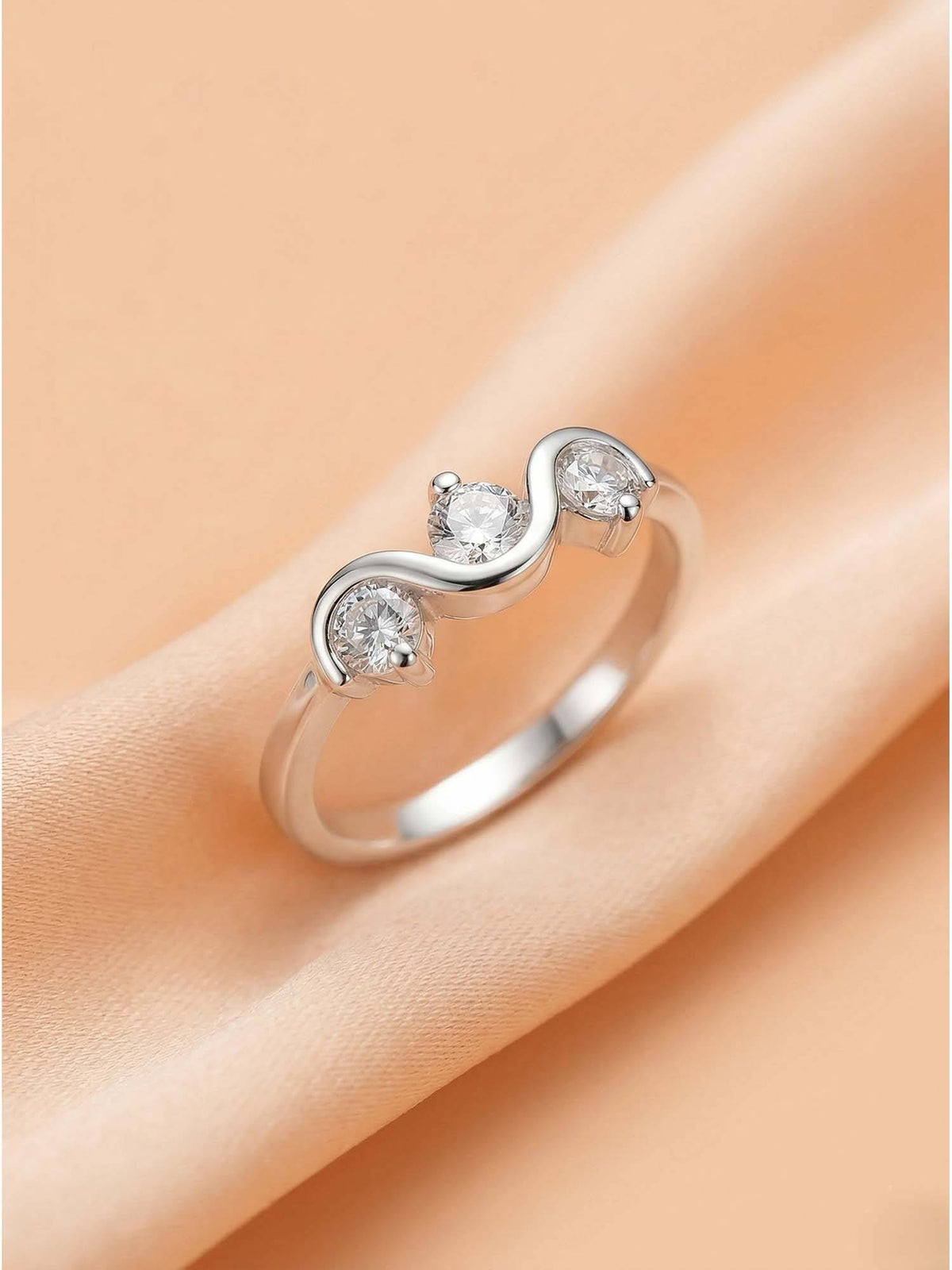 925 SILLER 925 Pure Silver Solitaire Rhodium Plated Zircon Ring (7)