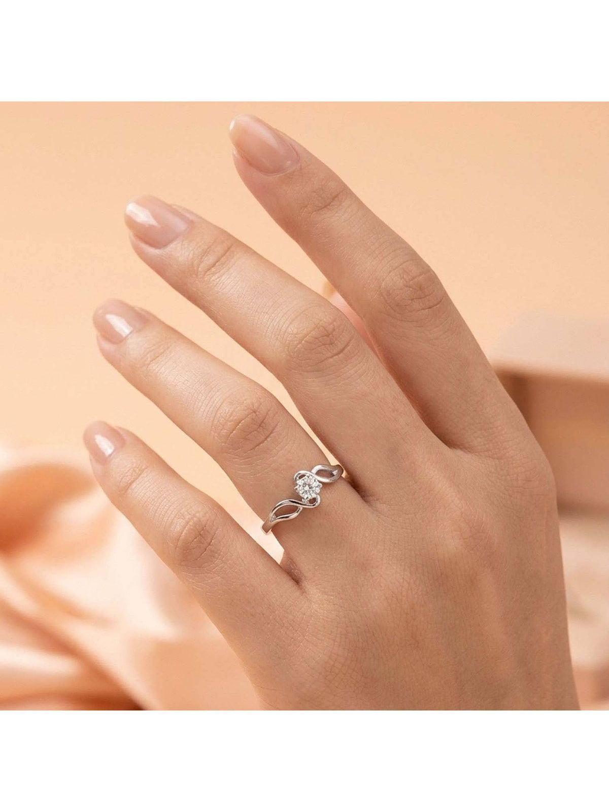 925 SILLER 925 Pure Silver Solitaire Rhodium Plated Zircon Ring (7)
