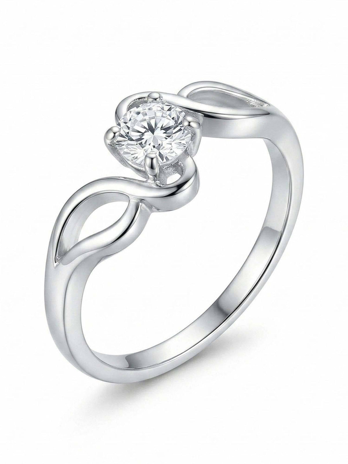 925 SILLER 925 Pure Silver Solitaire Rhodium Plated Zircon Ring (7)