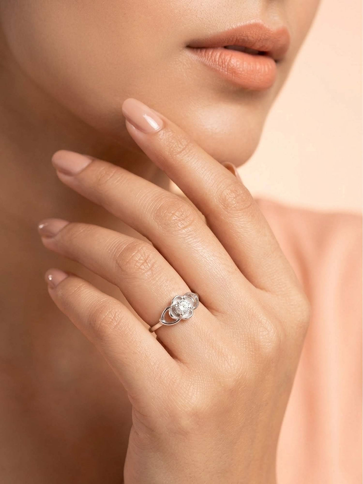 925 SILLER 925 Pure Silver Solitaire Rhodium Plated Zircon Ring (7)