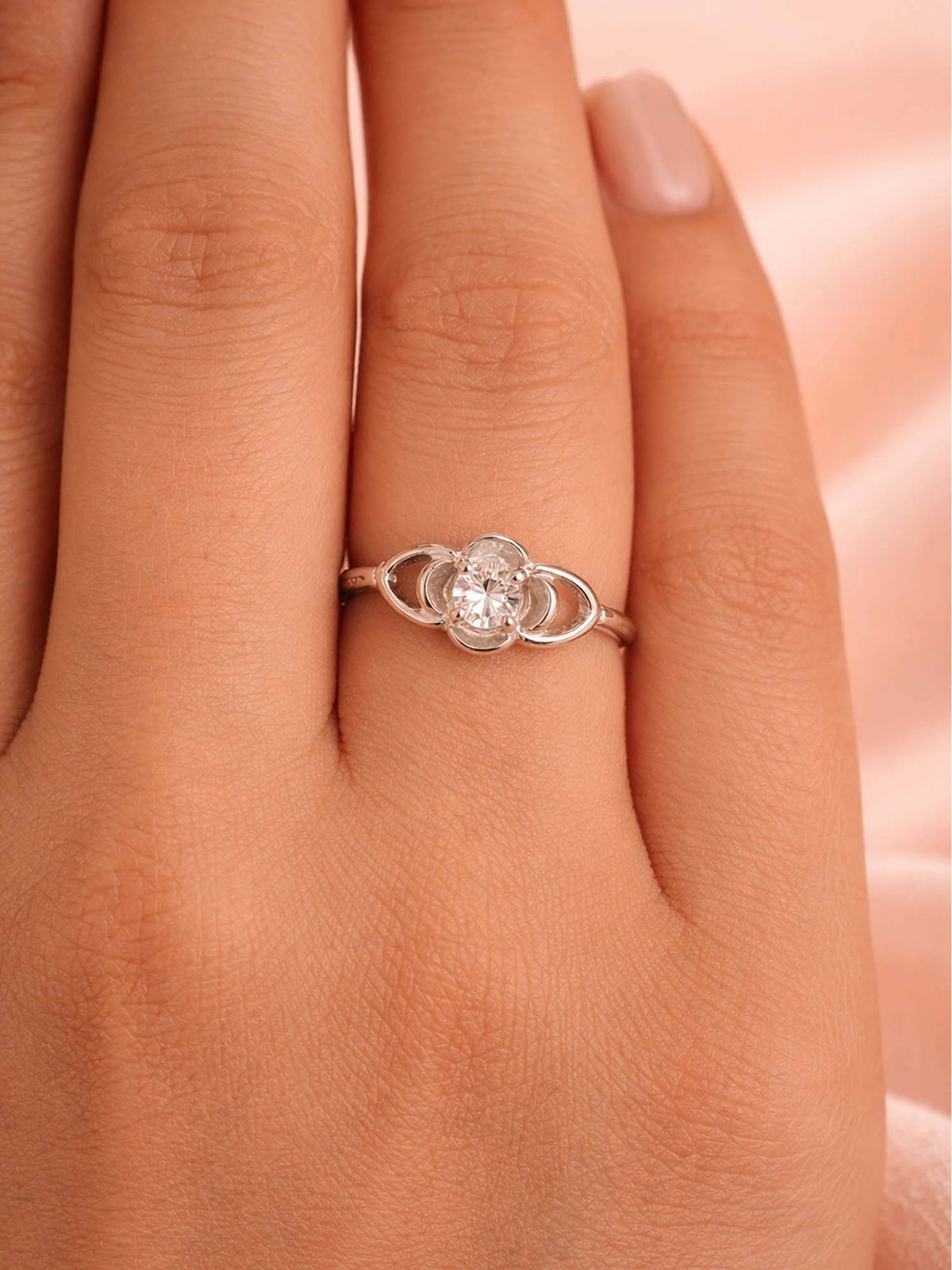 925 SILLER 925 Pure Silver Solitaire Rhodium Plated Zircon Ring (7)