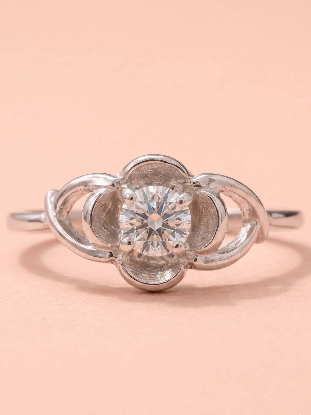 925 SILLER 925 Pure Silver Solitaire Rhodium Plated Zircon Ring (7)