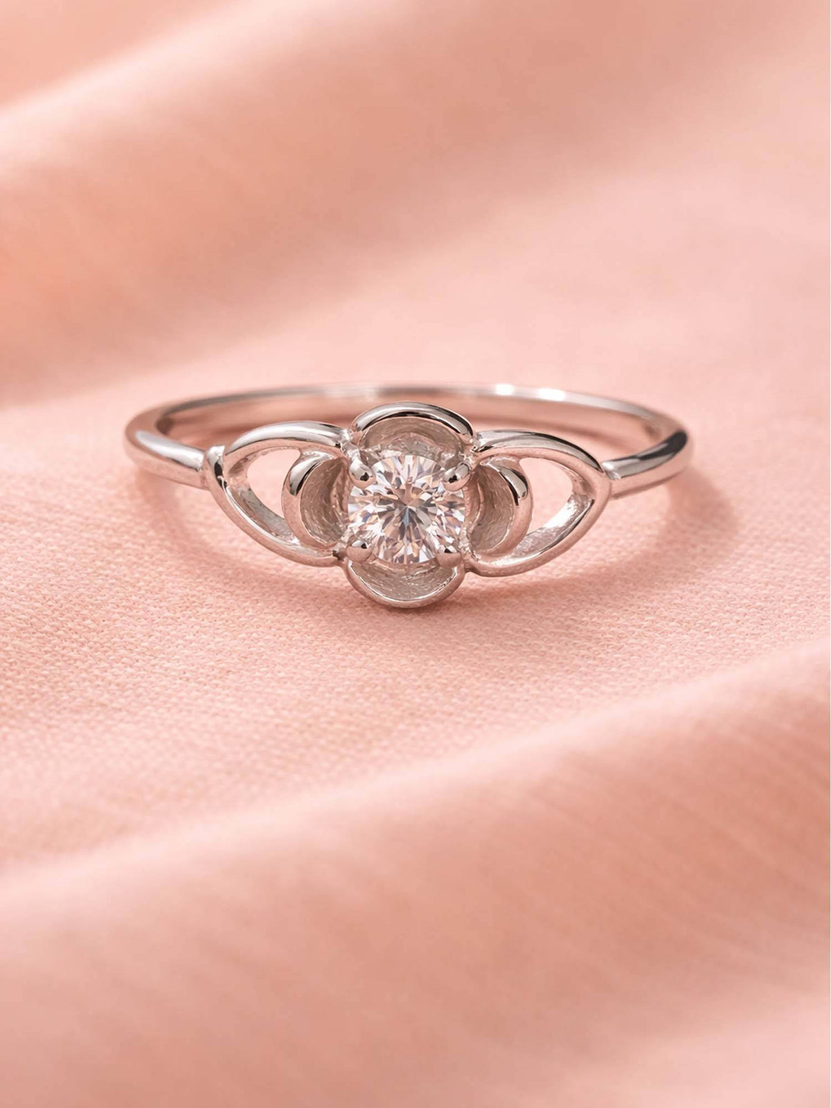 925 SILLER 925 Pure Silver Solitaire Rhodium Plated Zircon Ring (7)