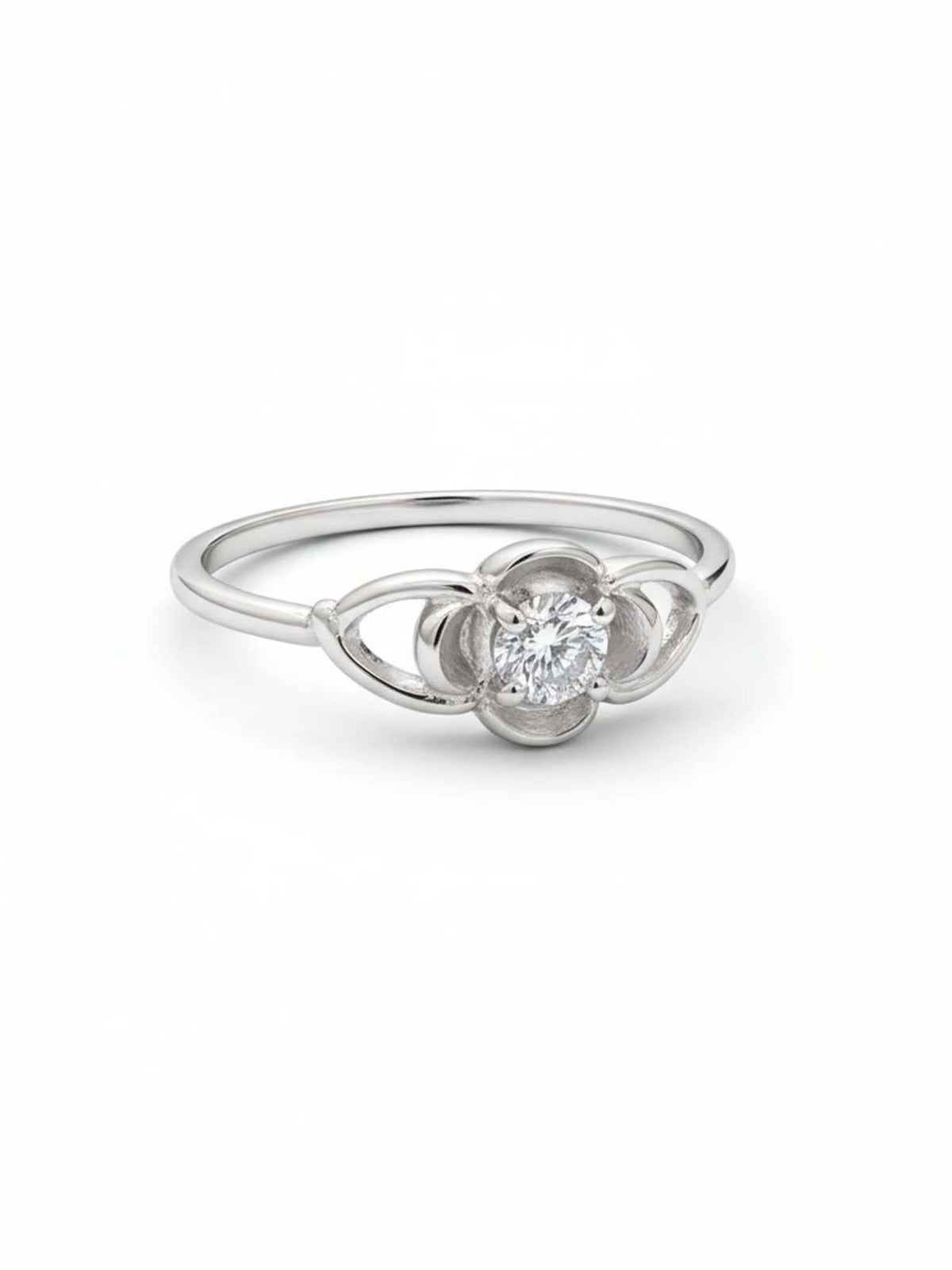 925 SILLER 925 Pure Silver Solitaire Rhodium Plated Zircon Ring (7)