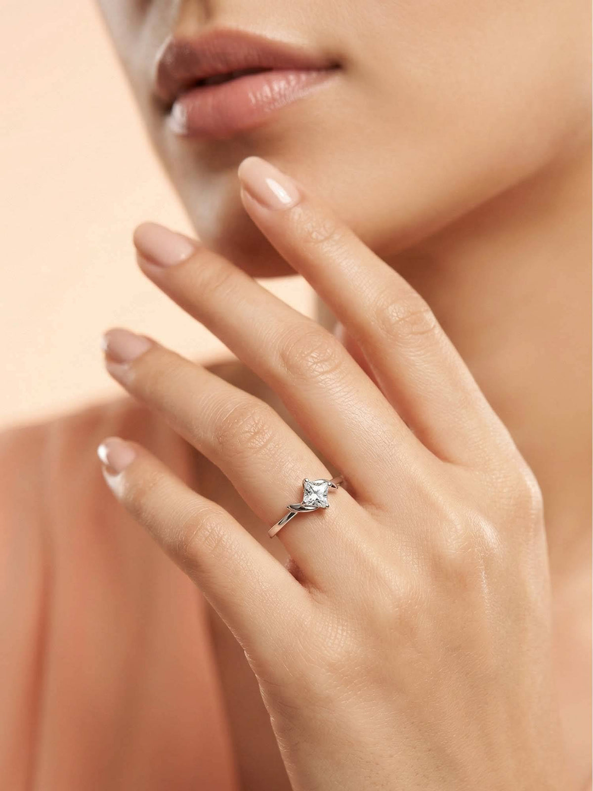 925 SILLER 925 Pure Silver Solitaire Rhodium Plated Zircon Ring (7)