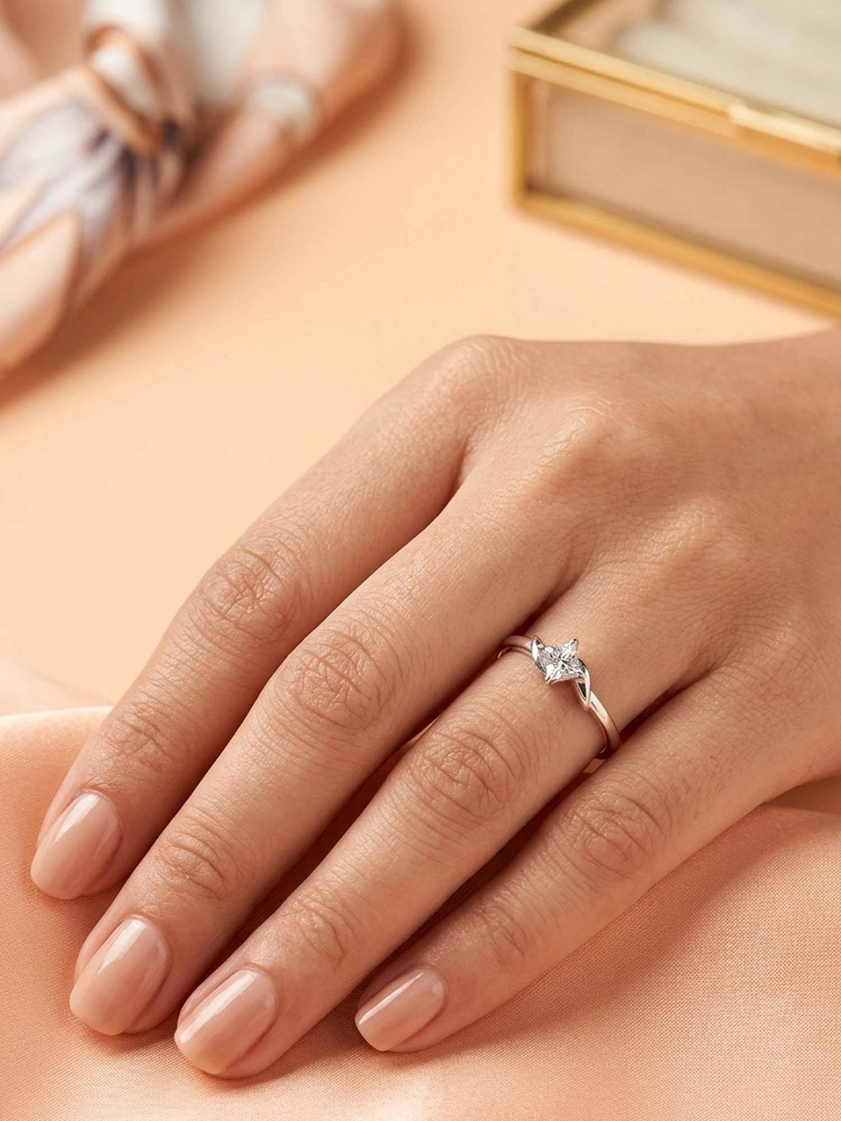 925 SILLER 925 Pure Silver Solitaire Rhodium Plated Zircon Ring (7)