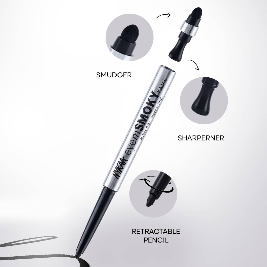 Nykaa Cosmetics Eyem Smokey Intense Gel Kajal With Free Sharpener & Smudger- Black