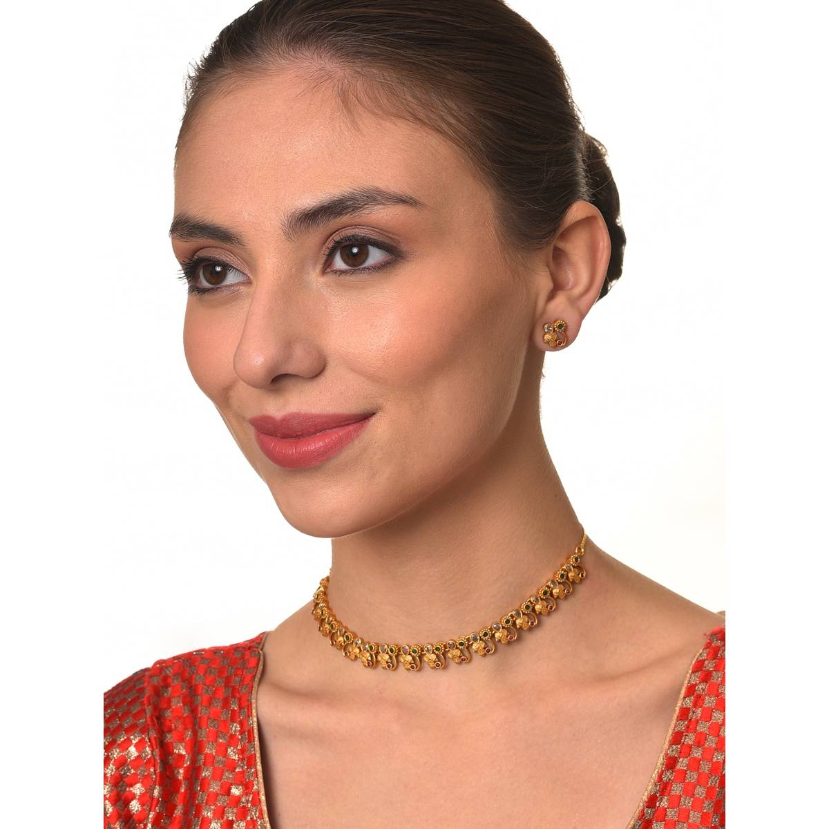 Aatmana Antique Gold Plated American Diamond Studded Jewellery Set