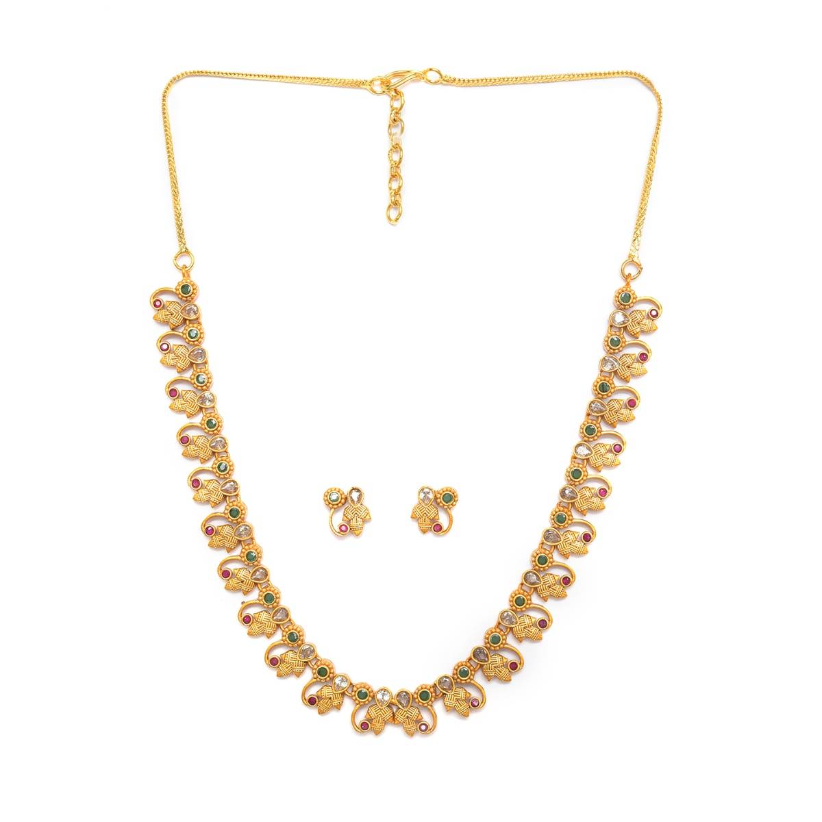 Aatmana Antique Gold Plated American Diamond Studded Jewellery Set