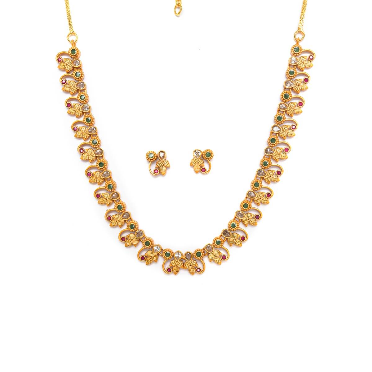 Aatmana Antique Gold Plated American Diamond Studded Jewellery Set