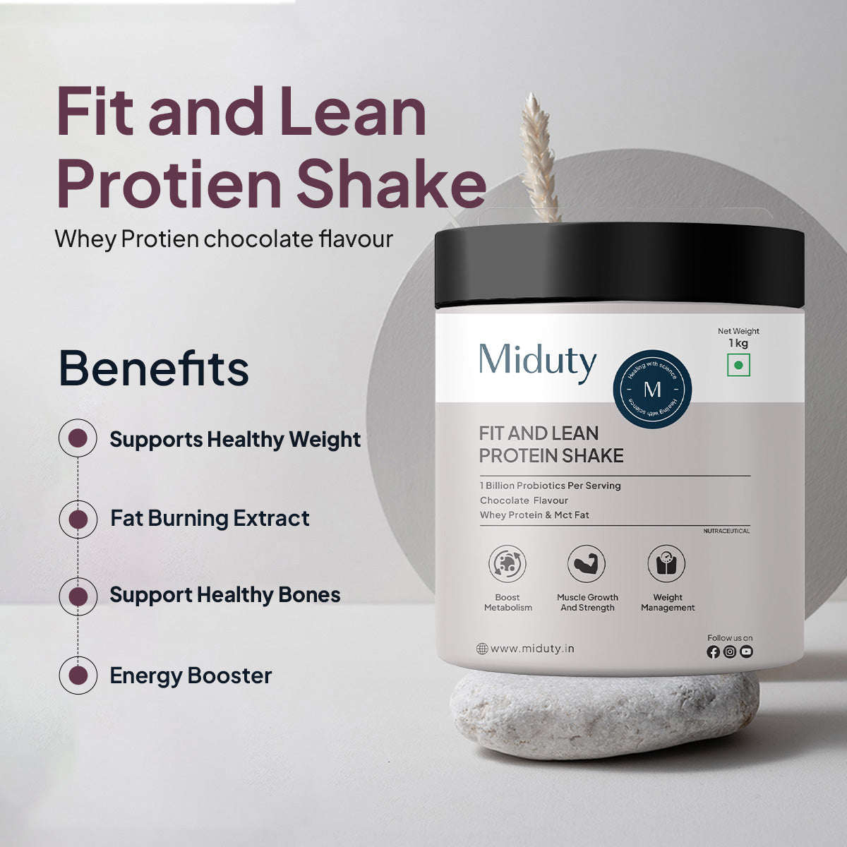 Miduty Fit & Lean Protein Shake | Whey Protein Powder 1 kg