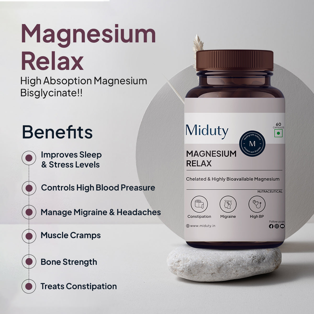 Miduty Magnesium Relax | Magnesium Bisglycinate & Vitamin B6