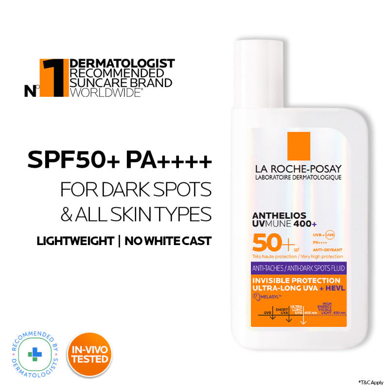 La Roche-Posay Anthelios UVMUNE400 Anti-Dark Spot Fluid SPF50+ Sunscreen with Melasyl for pigmented skin (50ml)