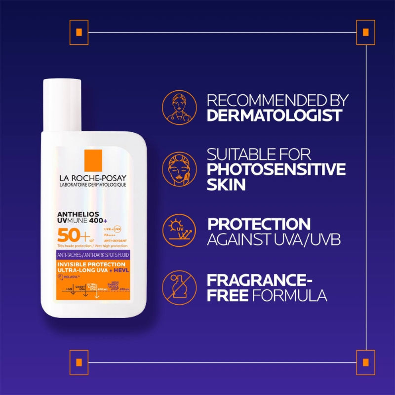 La Roche-Posay Anthelios UVMUNE400 Anti-Dark Spot Fluid SPF50+ Sunscreen with Melasyl for pigmented skin (50ml)