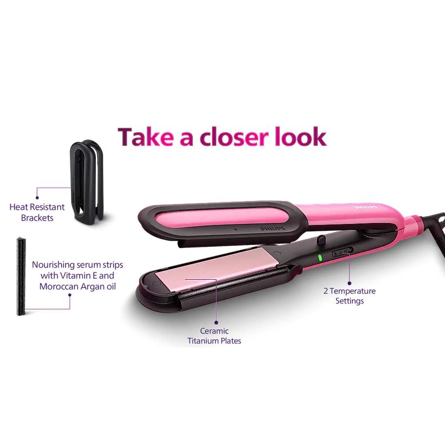Philips Straightener designed for No Heat Damage I Uniquely designed NourishCare & SilkProtectCare for Styling with heat protection | BHS522/00