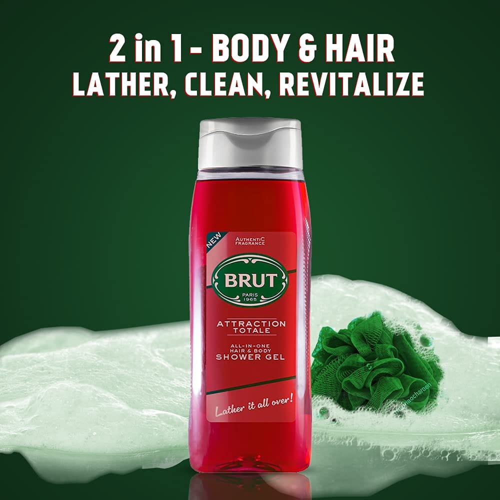 Brut - Attraction Totale All In One Hair & Body Shower Gel (500ML) - BEAUTY BRATS