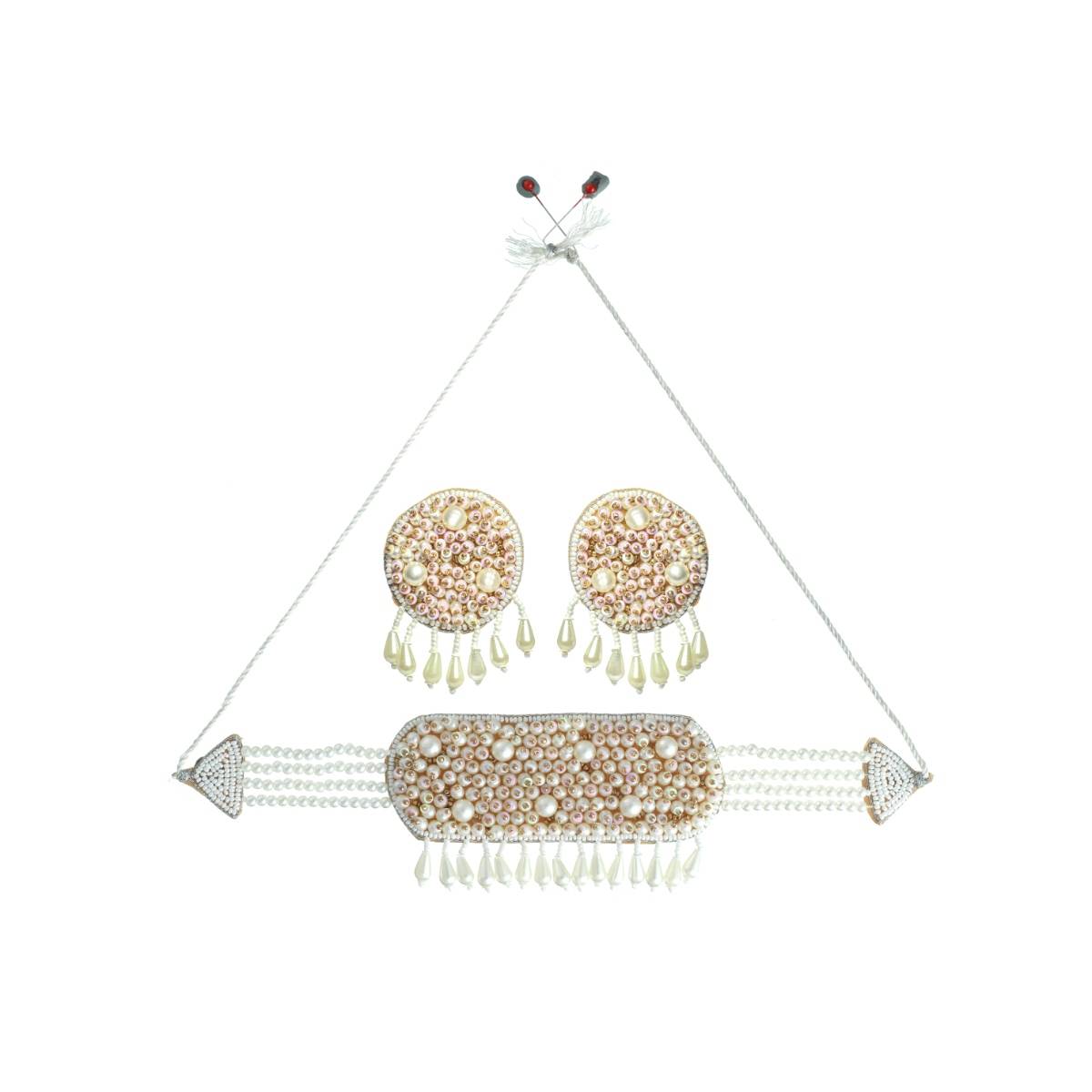 Aatmana White Pearls Beaded Choker Handcrafted Necklace Set