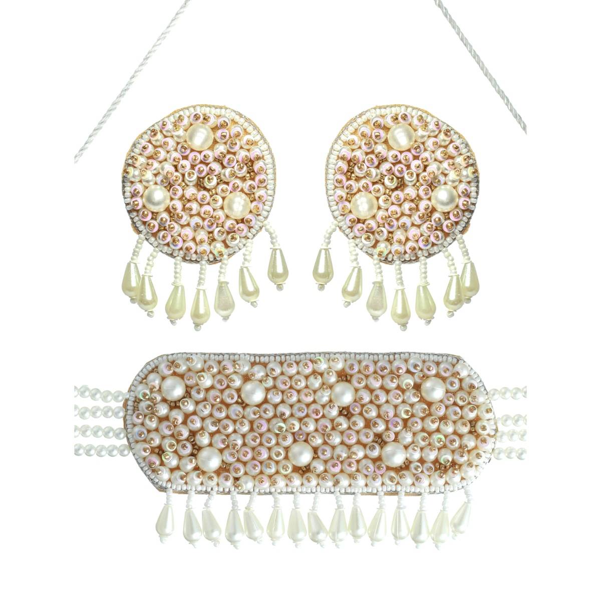 Aatmana White Pearls Beaded Choker Handcrafted Necklace Set