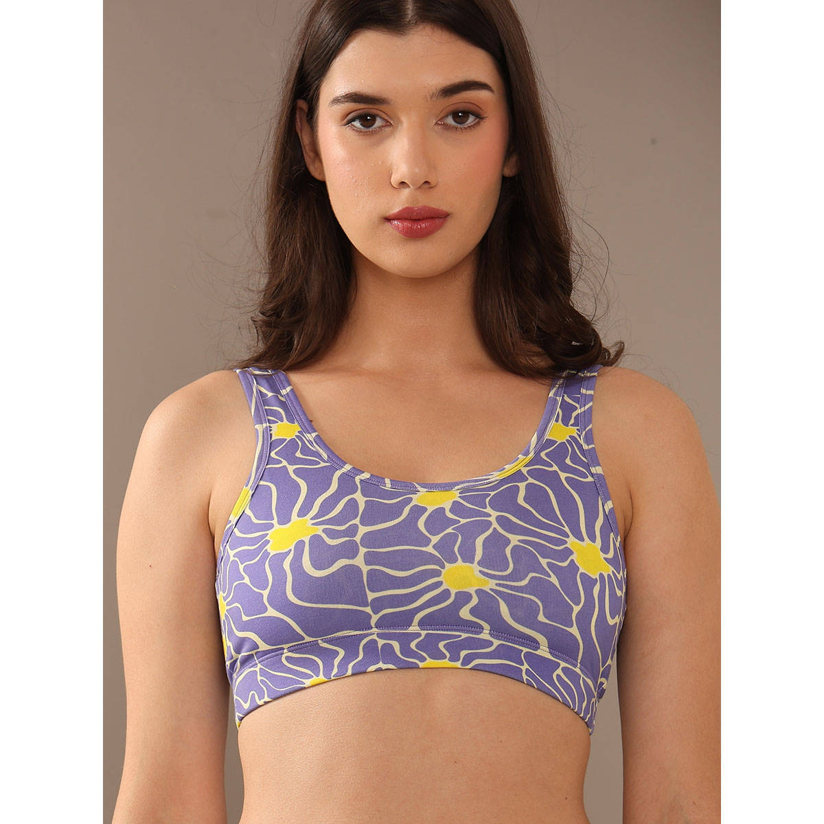 2PEACE Lavender Printed Non-Wired Removable Pads Full Coverage Bralette Bra