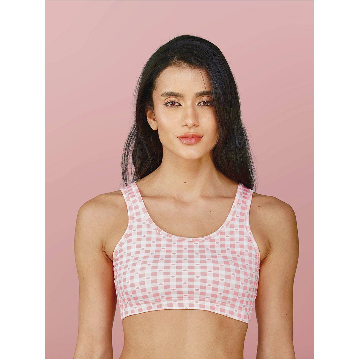 2PEACE Pink Printed Non-Wired Removable Pads Full Coverage Bralette Bra