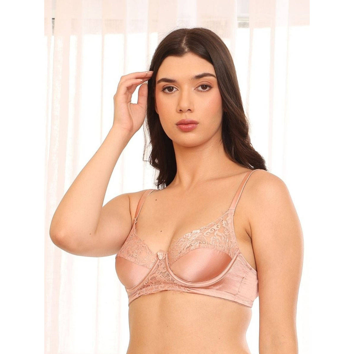 2PEACE Nude Self Design Underwired Non-Padded Medium Coverage Demi Bra