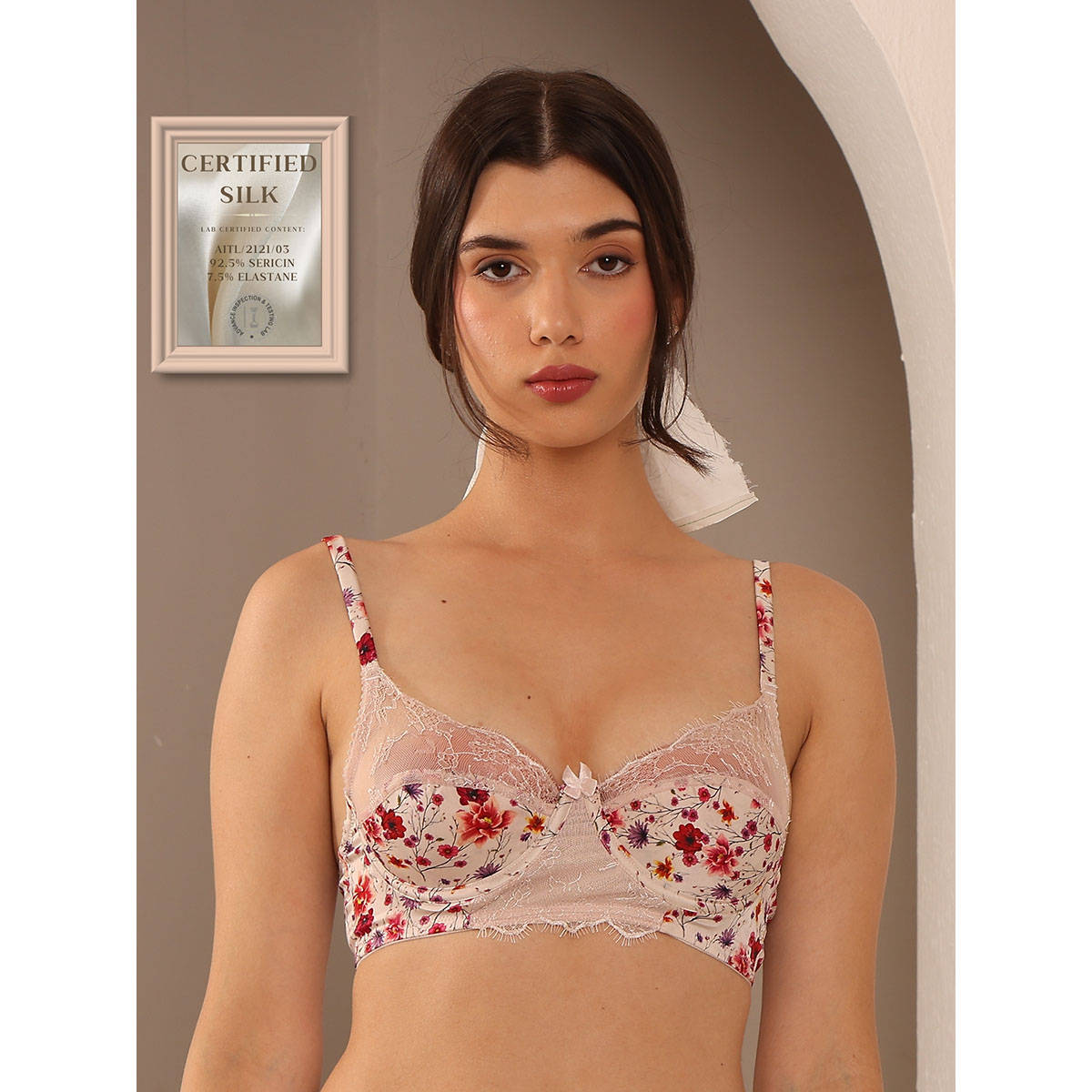 2PEACE Nude Printed Underwired Non-Padded Full Coverage Demi Bra