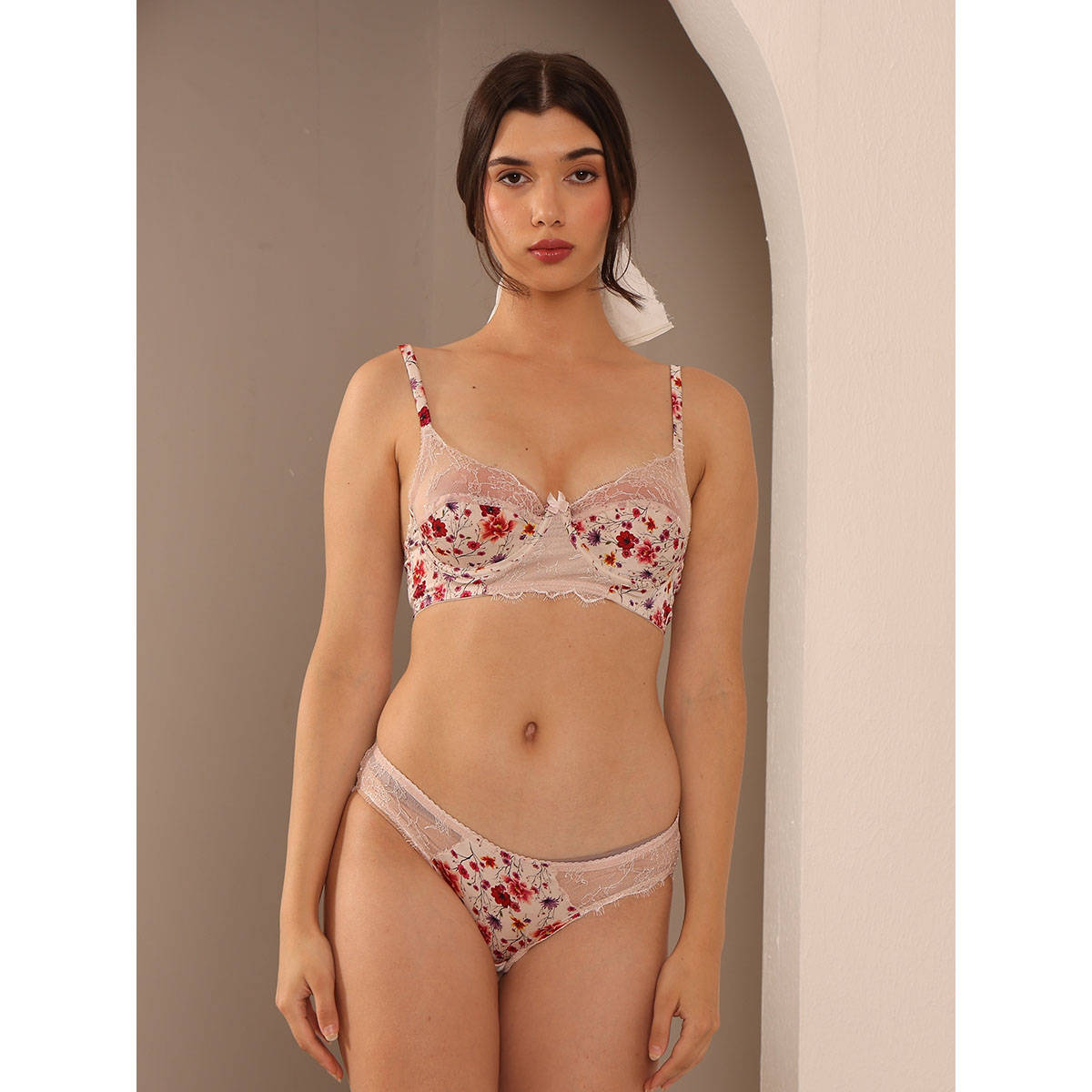2PEACE Nude Printed Underwired Non-Padded Full Coverage Demi Bra